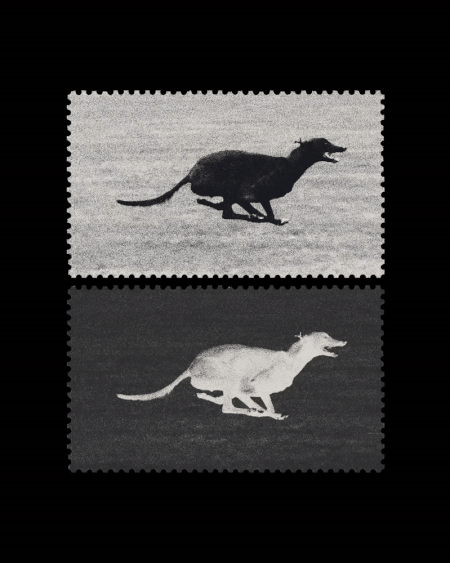 Jacob Hutchinson merges structured layouts with the soft imperfections of old stamps and vinyl stickers
